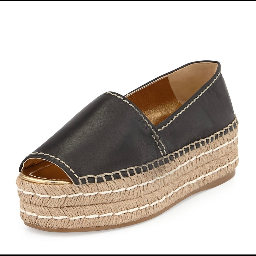 PRADA Black Leather Peep Toe Platform Espadrilles